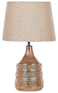 Lampa stołowa nocna w stylu retro ceramiczna brązowa z beżowym abażurem Wari Beliani