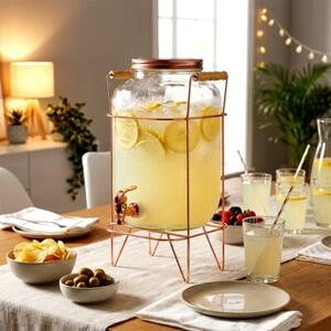 Słój do napojów z kranikiem i stojakiem złoty 8 l
