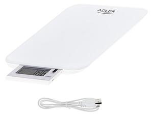 Adler AD 3167w waga kuchenna do 10 kg ładowana przez USB wodoodporna , biała