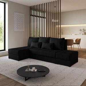 Masseno Narożnik NORVI z funkcją spania i pojemnikiem na pościel Narozniki L, Rozkładana sofa - Czarny, NEVE 100