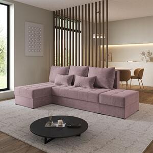 Masseno Narożnik NORVI z funkcją spania i pojemnikiem na pościel Narozniki L, Rozkładana sofa - Pudrowy róż, KRONOS 27