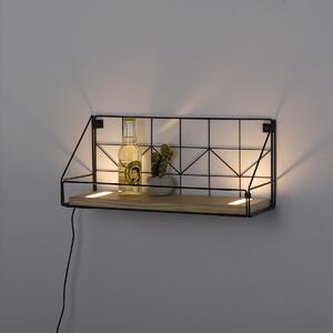 Kinkiet / Lampa scienna czarny z drewnem 46 cm z diodą LED i włącznikiem - Teline Oswietlenie wewnetrzne