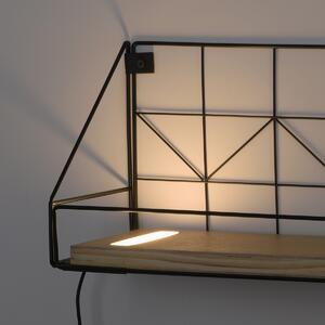 Kinkiet / Lampa scienna czarny z drewnem 46 cm z diodą LED i włącznikiem - Teline Oswietlenie wewnetrzne