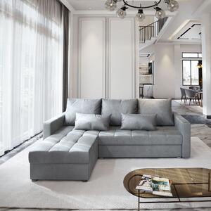 Masseno Narożnik KOS z funkcją spania i pojemnikiem na pościel Narozniki L, Rozkładana sofa - Jasnoszary, MONOLITH 84