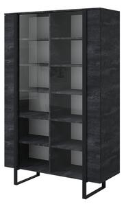 Dwudrzwiowa witryna Verica z metalowymi nogami 120 cm - czarny beton / czarne nóżki