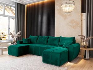 Masseno Narożnik MADISON z funkcją spania i pojemnikiem na pościel Narozniki U, Rozkładana sofa - Butelkowa zieleń, KRONOS 19