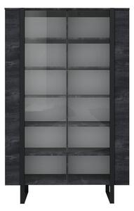 Dwudrzwiowa witryna Verica z metalowymi nogami 120 cm - czarny beton / czarne nóżki