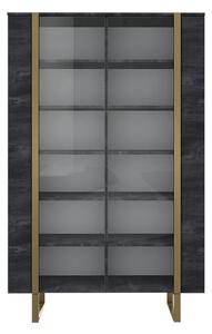 Dwudrzwiowa witryna Verica z metalowymi nogami 120 cm - czarny beton / złote nóżki