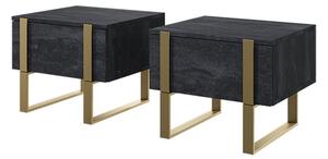 Zestaw szafek nocnych Verica z szufladami na metalowych nogach - czarny beton / złote nóżki - 2 elementy