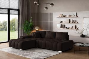 Masseno Narożnik ALESE z funkcją spania i pojemnikiem na pościel Narozniki L, Rozkładana sofa - Brązowy, MONOLITH 29