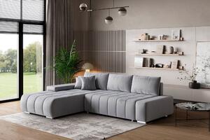 Masseno Narożnik ALESE z funkcją spania i pojemnikiem na pościel Narozniki L, Rozkładana sofa - Jasnoszary, MONOLITH 84