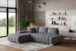 Masseno Narożnik ALESE z funkcją spania i pojemnikiem na pościel Narozniki L, Rozkładana sofa - Szary, MONOLITH 85