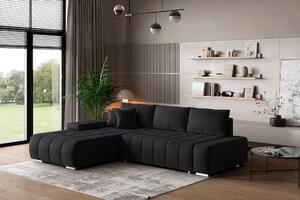 Masseno Narożnik ALESE z funkcją spania i pojemnikiem na pościel Narozniki L, Rozkładana sofa - Czarny, MONOLITH 95