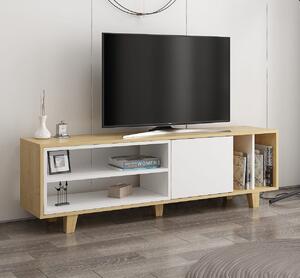 Stolik telewizyjny z półkami i szafką dąb/biały