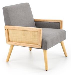 Tapicerowany fotel wypoczynkowy z drewna i rattanu