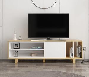 Stolik telewizyjny z półkami i szafką dąb/biały