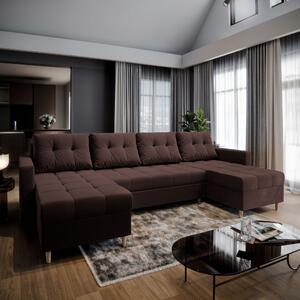 Masseno Narożnik MILO z funkcją spania i pojemnikiem na pościel Narozniki U, Rozkładana sofa - Brązowy, KRONOS 06
