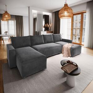 Masseno Narożnik DENI z funkcją spania i pojemnikiem na pościel Narozniki U, Rozkładana sofa - Szary, MONOLITH 85