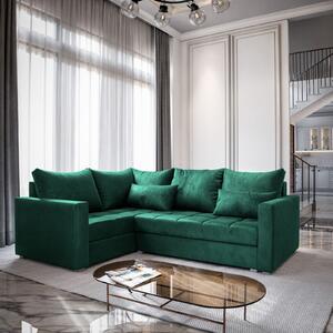 Masseno Narożnik LIRENO z funkcją spania i pojemnikiem na pościel Narozniki L, Rozkładana sofa - Butelkowa zieleń, KRONOS 19