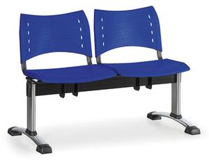 Ławka do poczekalni plastikowa VISIO, 2 siedzenia, niebieski, chromowane nogi