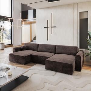 Masseno Narożnik FENTO z funkcją spania i pojemnikiem na pościel Narozniki U, Rozkładana sofa - Brązowy, MONOLITH 29