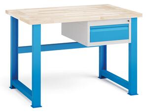 Stół warsztatowy KOVONA, szuflada na narzędzia, blat z drewna bukowego, stałe nogi, 2100 mm