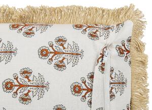 Poduszka dekoracyjna bawełniana biała wzór w kwiaty 45x45 cm Omorika Beliani