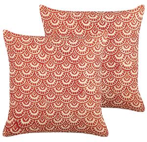 Poduszki dekoracyjne czerwone kremowe bawełniane wzór geometryczny 45 x 45 cm RHUS Beliani