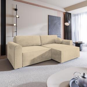 Masseno Narożnik FIANO z funkcją spania i pojemnikiem na pościel Narozniki L, Rozkładana sofa - Kremowy, MONOLITH 04