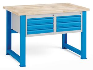 Stół warsztatowy KOVONA, 6 szuflad na narzędzia, blat z drewna bukowego, stałe nogi, 1200 mm