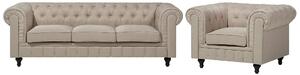 Klasyczny zestaw wypoczynkowy duża sofa fotel pikowany beżowy Chesterfield Beliani