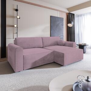 Masseno Narożnik FIANO z funkcją spania i pojemnikiem na pościel Narozniki L, Rozkładana sofa - Wrzosowy, MONOLITH 62