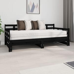 Łóżko rozsuwane, czarne, lite drewno sosnowe, 2x(90x190) cm