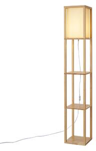 Nowoczesna lampa podłogowa drewniana z beżowym abażurem - Stojan
