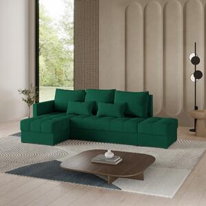 Masseno Narożnik LUMARI z funkcją spania i pojemnikiem na pościel Narozniki L, Rozkładana sofa - Butelkowa zieleń, KRONOS 19