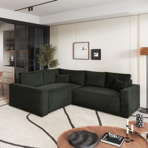 Masseno Narożnik ERONIS z funkcją spania i pojemnikiem na pościel Narozniki L, Rozkładana sofa - Czarny, MONOLITH 95