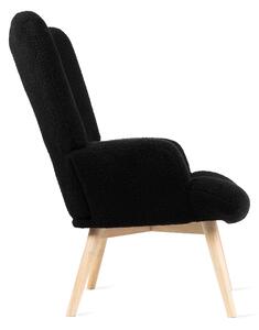 Fotel MOSS w tkaninie TEDDY BOUCLÉ czarny 70x95 cm