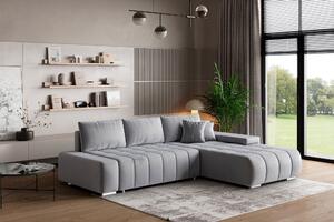 Masseno Narożnik ALESE z funkcją spania i pojemnikiem na pościel Narozniki L, Rozkładana sofa - Jasnoszary, MONOLITH 84