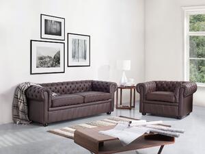 Nowoczesna sofa 3-osobowa skórzana pikowana brązowa Chesterfield Beliani