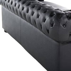 Nowoczesna sofa 3-osobowa skórzana pikowana czarna Chesterfield Beliani