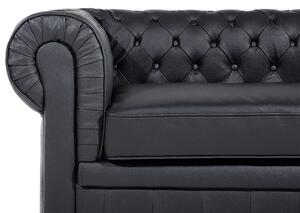 Nowoczesna sofa 3-osobowa skórzana pikowana czarna Chesterfield Beliani