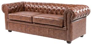 Nowoczesna sofa 3-osobowa z ekokóry pikowana brązowa Chesterfield Beliani