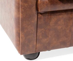 Nowoczesna sofa 3-osobowa z ekokóry pikowana brązowa Chesterfield Beliani