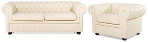 Klasyczny zestaw wypoczynkowy sofa fotel pikowany skóra kremowy Chesterfield Beliani