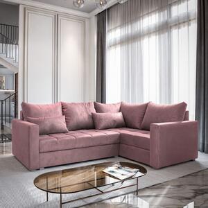 Masseno Narożnik LIRENO z funkcją spania i pojemnikiem na pościel Narozniki L, Rozkładana sofa - Pudrowy róż, KRONOS 27