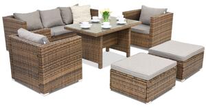 Meble ogrodowe z technorattanu Roma Apetito 5 + 2 pufy Garden Point brązowe