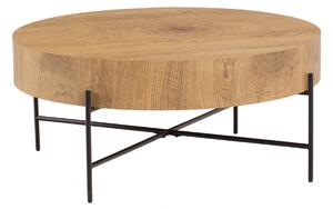 Stolik kawowy okrągły Liviano 80 cm z metalowymi nogami - dąb naturalny / czarny