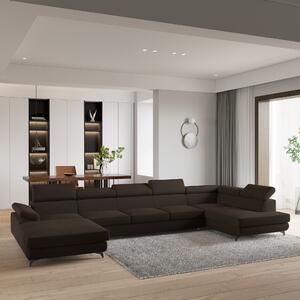 Masseno Narożnik MONTIVA z funkcją spania i pojemnikiem na pościel Narozniki U, Rozkładana sofa - Brązowy, MONOLITH 29