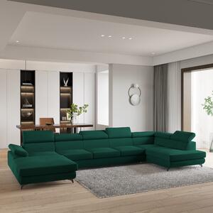 Masseno Narożnik MONTIVA z funkcją spania i pojemnikiem na pościel Narozniki U, Rozkładana sofa - Butelkowa zieleń, MONOLITH 37