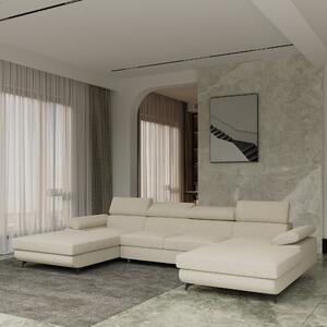 Masseno Narożnik DETTI z funkcją spania i pojemnikiem na pościel Narozniki U, Rozkładana sofa - Kremowy, QUELLE 02